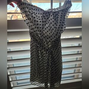 Express White And Black Polka Dot Sleeveless Dress With Belt
